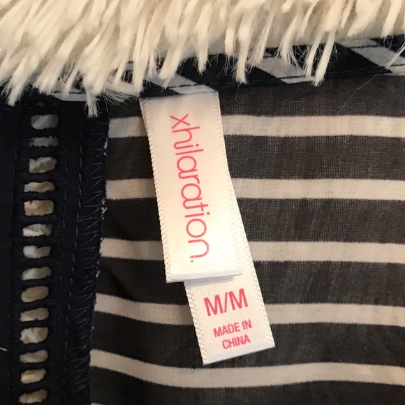 Xhilaration Navy Blue white striped button top - Picture 4 of 5